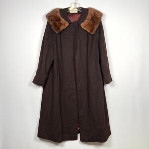 Vintage 1960's Maurice Brown Winter Overcoat Fur Collar Women's Size 8/ Medium